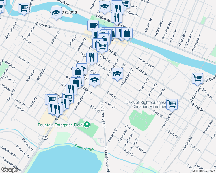 map of restaurants, bars, coffee shops, grocery stores, and more near 406 Scott Street in Monroe