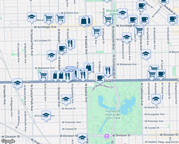 map of restaurants, bars, coffee shops, grocery stores, and more near in Chicago
