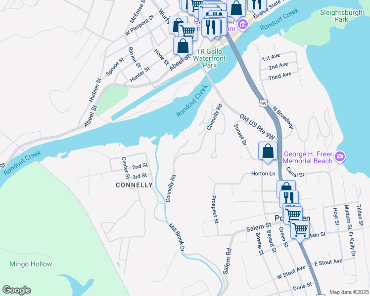 map of restaurants, bars, coffee shops, grocery stores, and more near 25 Rondout Harbor in Port Ewen