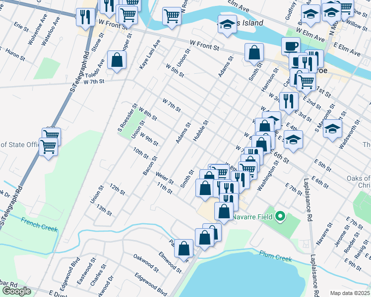 map of restaurants, bars, coffee shops, grocery stores, and more near 816 Hubble Street in Monroe