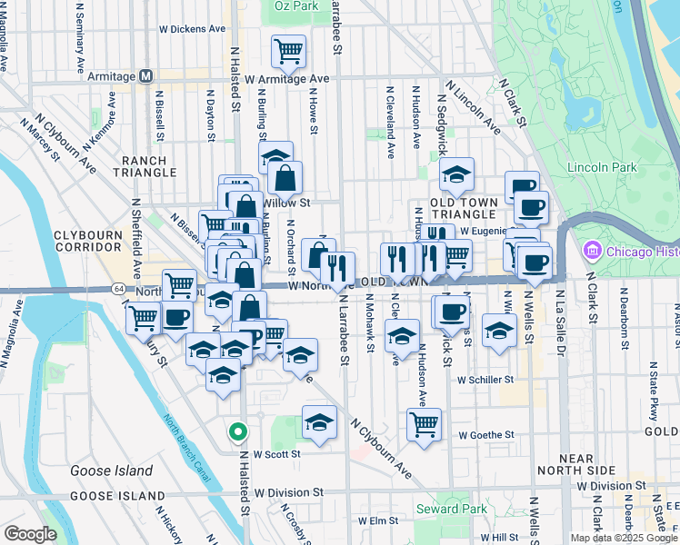 map of restaurants, bars, coffee shops, grocery stores, and more near in Chicago