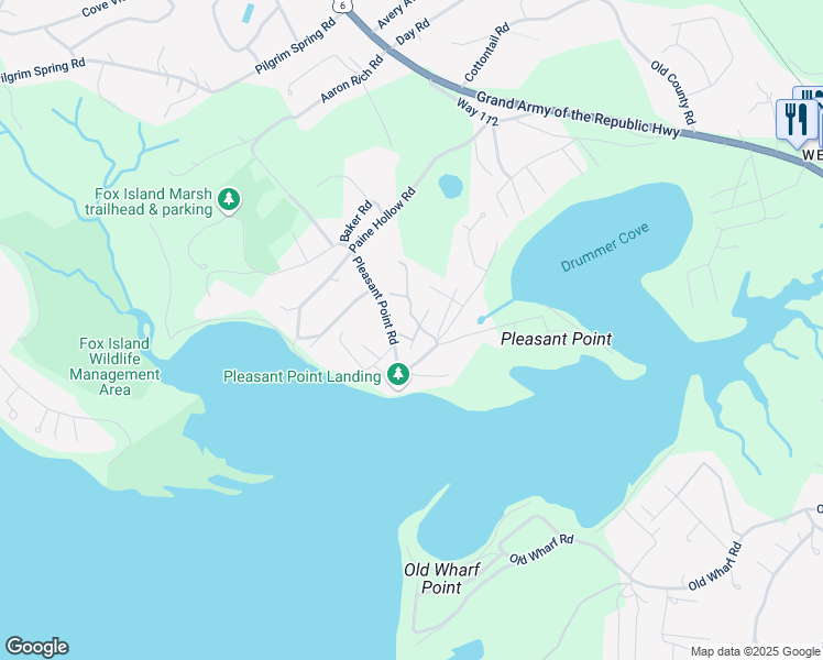 map of restaurants, bars, coffee shops, grocery stores, and more near 45 Highland Avenue in Wellfleet