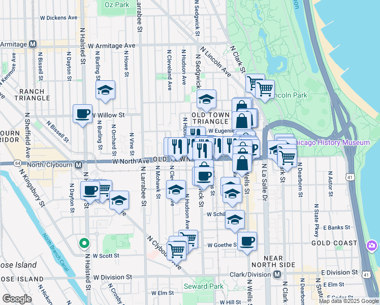 map of restaurants, bars, coffee shops, grocery stores, and more near in Chicago
