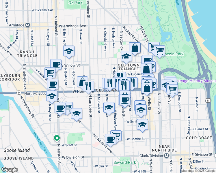 map of restaurants, bars, coffee shops, grocery stores, and more near in Chicago