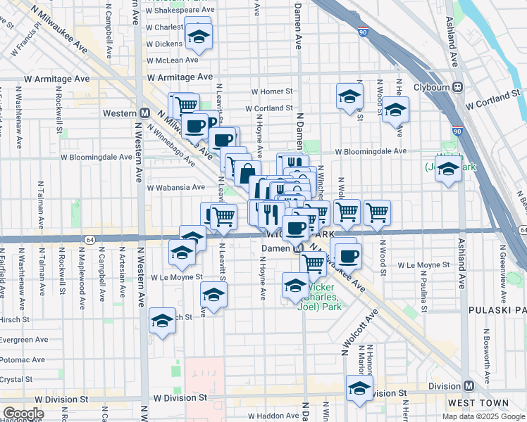 map of restaurants, bars, coffee shops, grocery stores, and more near in Chicago