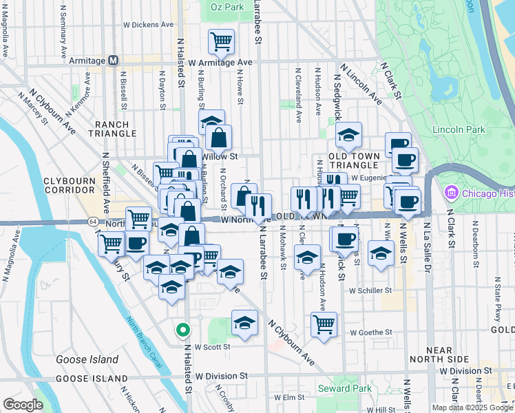 map of restaurants, bars, coffee shops, grocery stores, and more near in Chicago