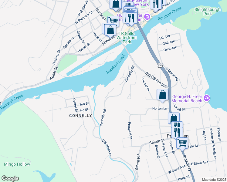 map of restaurants, bars, coffee shops, grocery stores, and more near 25 Rondout Harbor in Port Ewen