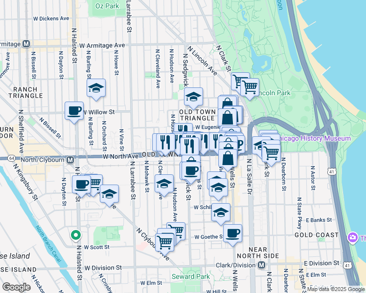 map of restaurants, bars, coffee shops, grocery stores, and more near in Chicago