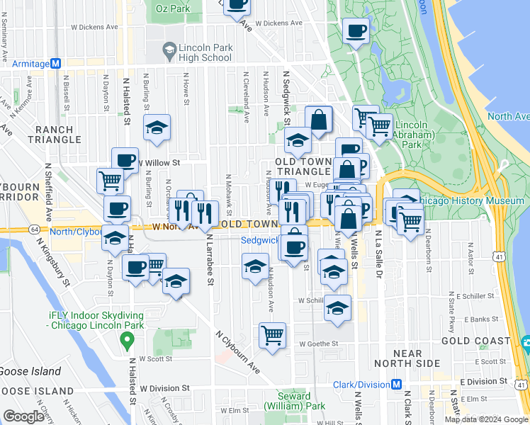 map of restaurants, bars, coffee shops, grocery stores, and more near in Chicago