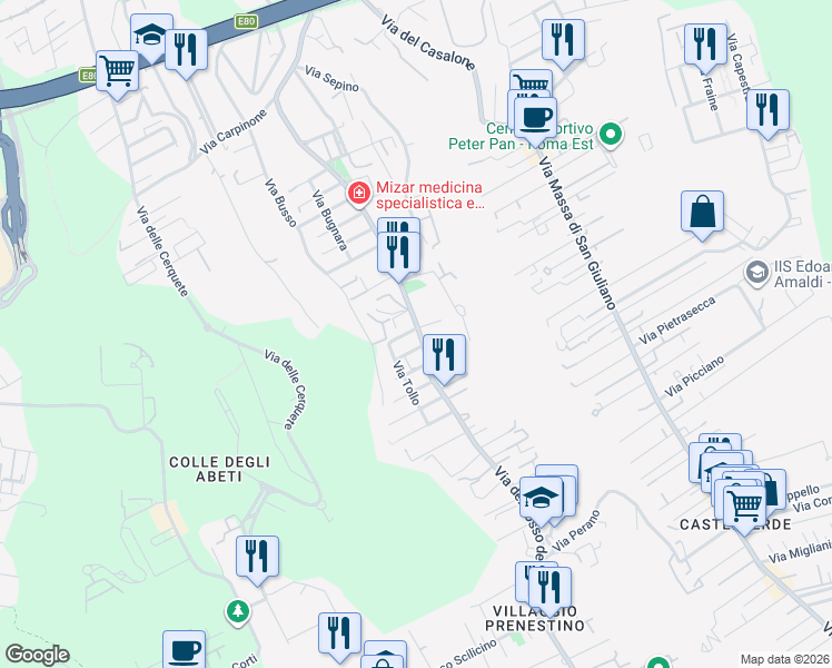 map of restaurants, bars, coffee shops, grocery stores, and more near 551/B Via Fosso dell'Osa in Roma