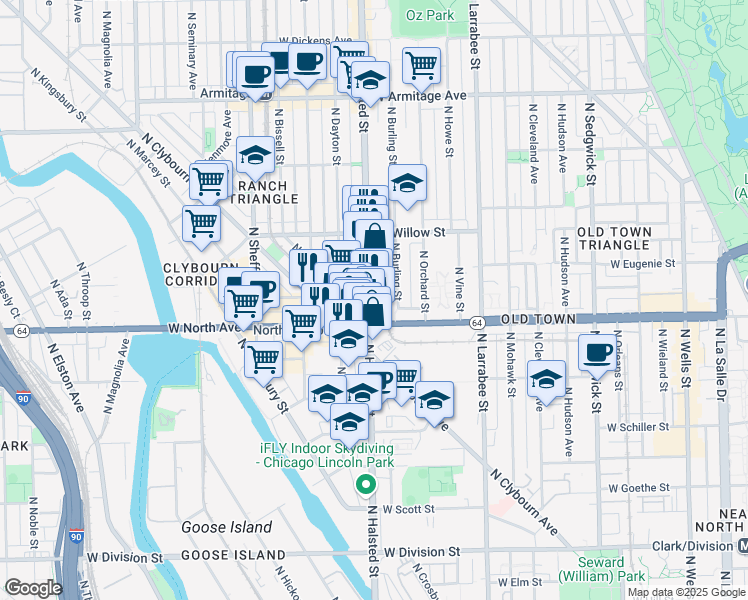 map of restaurants, bars, coffee shops, grocery stores, and more near in Chicago