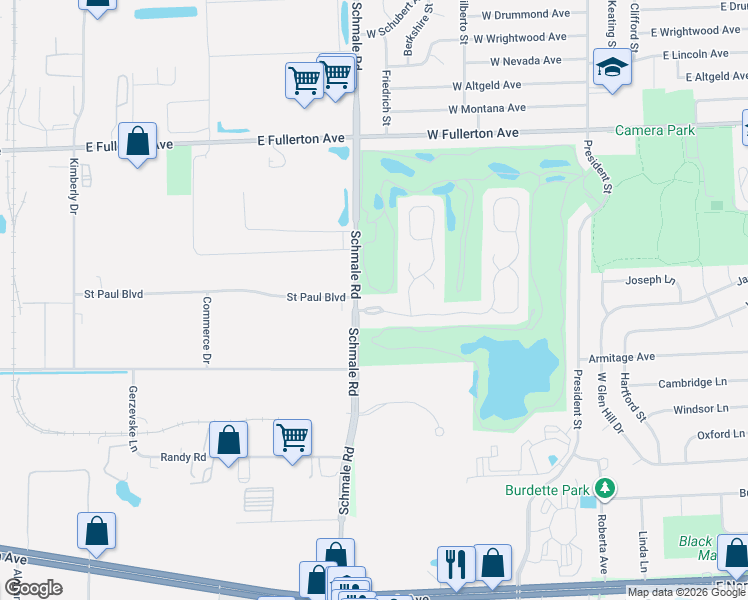 map of restaurants, bars, coffee shops, grocery stores, and more near 198 Golfview Drive in Glendale Heights