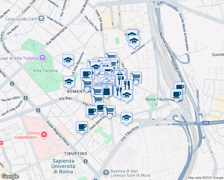 map of restaurants, bars, coffee shops, grocery stores, and more near 2 Via Berengario in Rome
