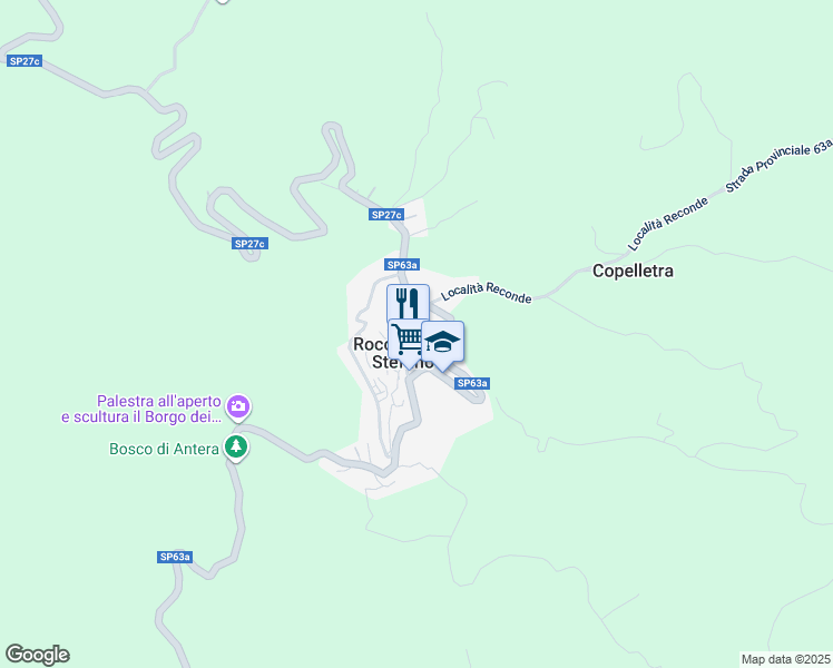 map of restaurants, bars, coffee shops, grocery stores, and more near Strada Provinciale 63a in Rocca Santo Stefano