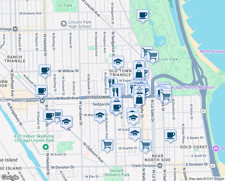 map of restaurants, bars, coffee shops, grocery stores, and more near in Chicago