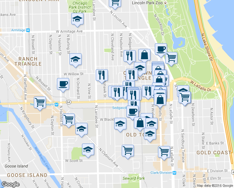 map of restaurants, bars, coffee shops, grocery stores, and more near in Chicago