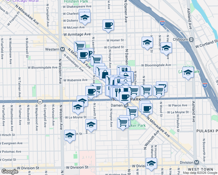map of restaurants, bars, coffee shops, grocery stores, and more near in Chicago