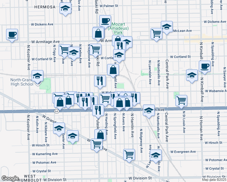 map of restaurants, bars, coffee shops, grocery stores, and more near in Chicago