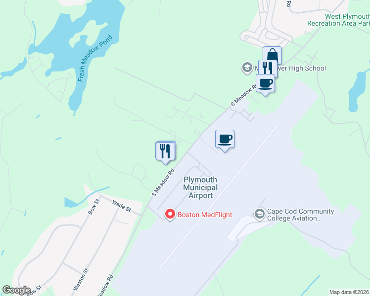 map of restaurants, bars, coffee shops, grocery stores, and more near 253 South Meadow Road in Plymouth