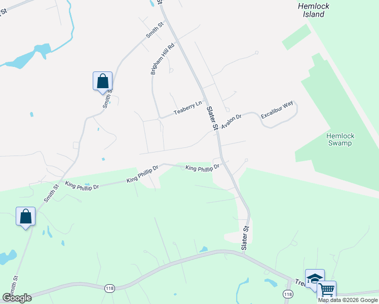 map of restaurants, bars, coffee shops, grocery stores, and more near 8 King Phillip Drive in Rehoboth
