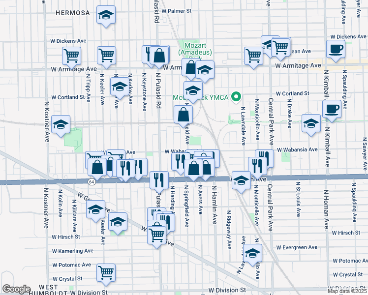 map of restaurants, bars, coffee shops, grocery stores, and more near in Chicago