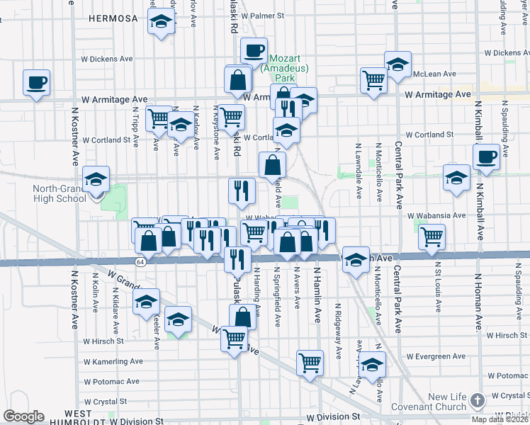 map of restaurants, bars, coffee shops, grocery stores, and more near in Chicago