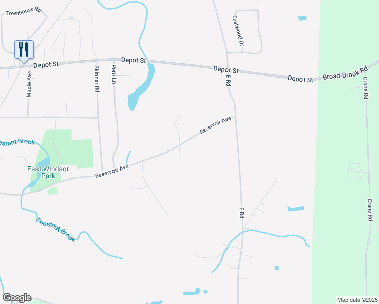 map of restaurants, bars, coffee shops, grocery stores, and more near 102 Reservoir Avenue in East Windsor