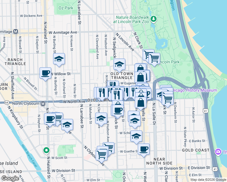 map of restaurants, bars, coffee shops, grocery stores, and more near in Chicago