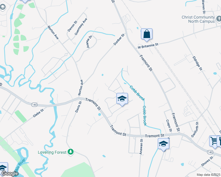 map of restaurants, bars, coffee shops, grocery stores, and more near Harwich Drive in Taunton