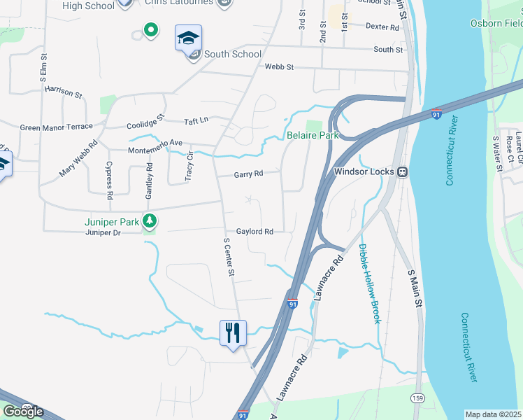 map of restaurants, bars, coffee shops, grocery stores, and more near 32 Gaylord Road in Windsor Locks