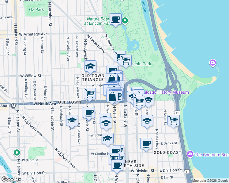 map of restaurants, bars, coffee shops, grocery stores, and more near in Chicago