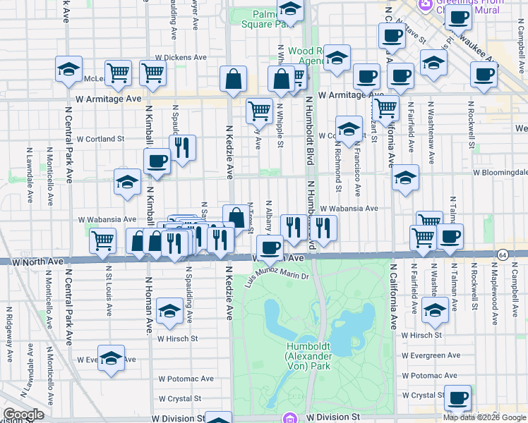 map of restaurants, bars, coffee shops, grocery stores, and more near in Chicago