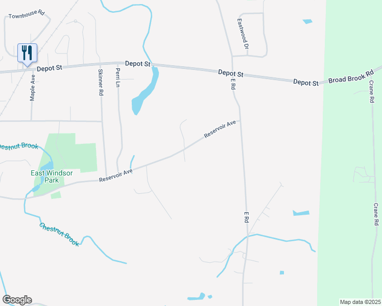 map of restaurants, bars, coffee shops, grocery stores, and more near 102 Reservoir Avenue in East Windsor