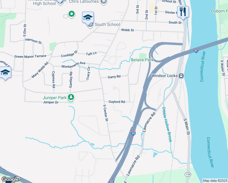 map of restaurants, bars, coffee shops, grocery stores, and more near 35 Lownds Drive in Windsor Locks