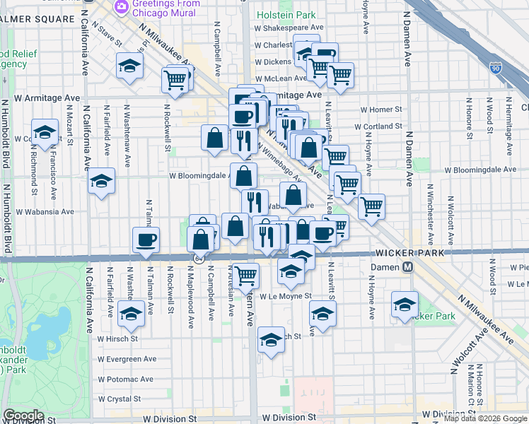 map of restaurants, bars, coffee shops, grocery stores, and more near in Chicago