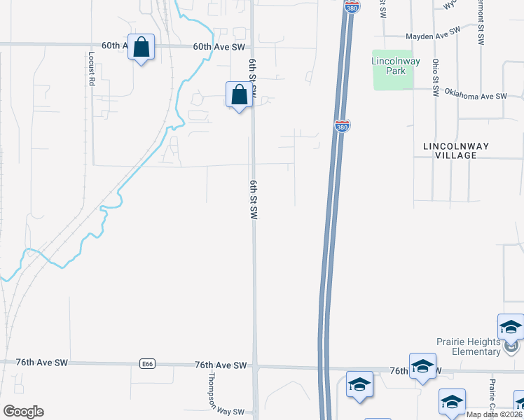 map of restaurants, bars, coffee shops, grocery stores, and more near 6689-6749 6th Street Southwest in Cedar Rapids