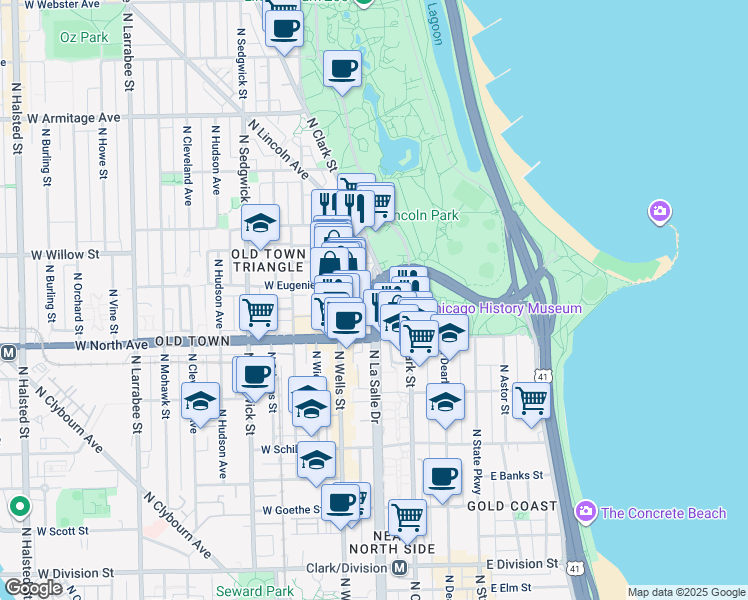 map of restaurants, bars, coffee shops, grocery stores, and more near in Chicago