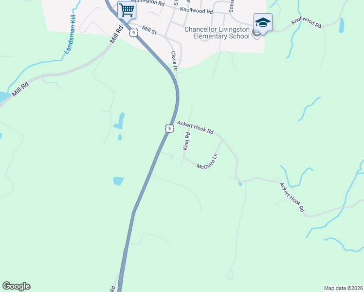 map of restaurants, bars, coffee shops, grocery stores, and more near 5 King Road in Rhinebeck