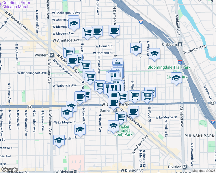 map of restaurants, bars, coffee shops, grocery stores, and more near 2015 West Saint Paul Avenue in Chicago