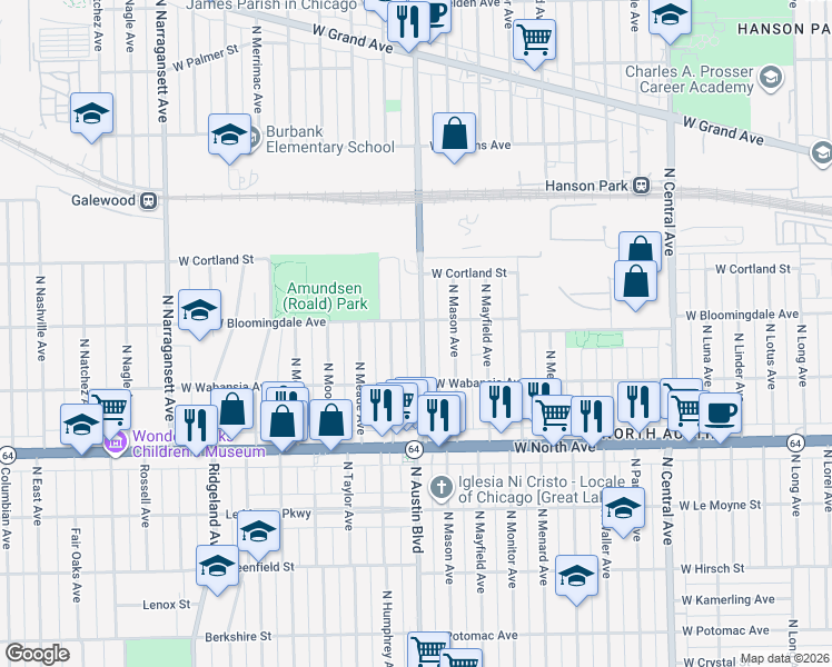 map of restaurants, bars, coffee shops, grocery stores, and more near in Chicago