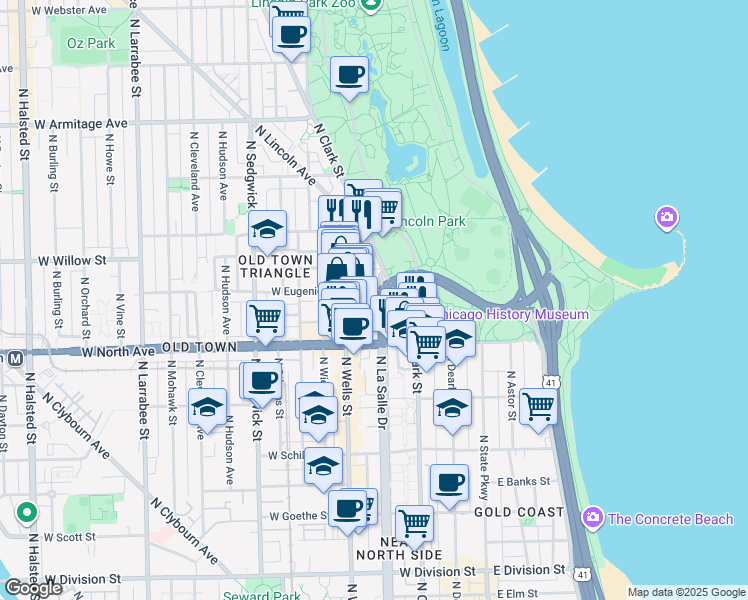 map of restaurants, bars, coffee shops, grocery stores, and more near in Chicago