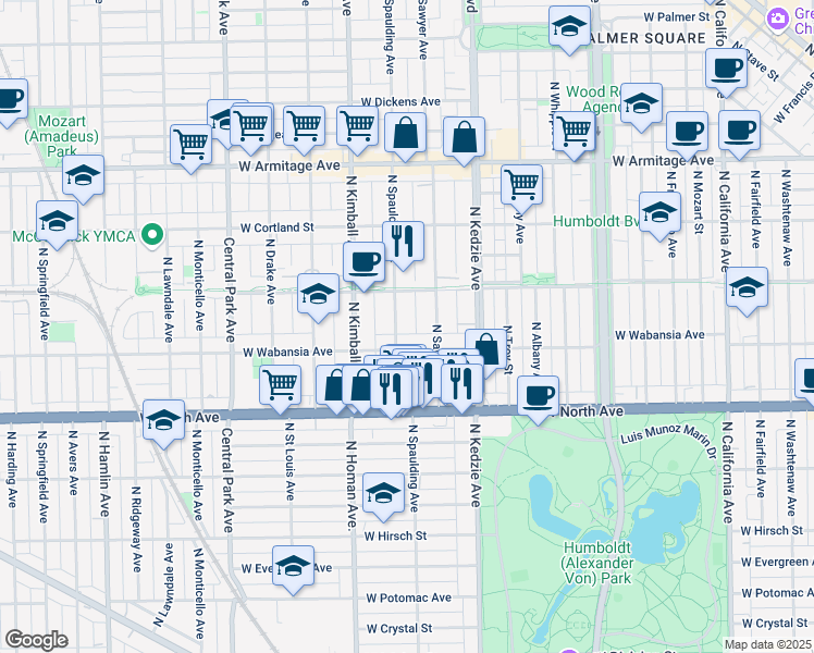 map of restaurants, bars, coffee shops, grocery stores, and more near in Chicago