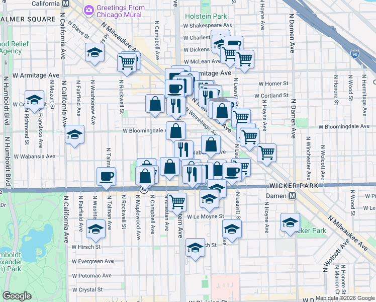 map of restaurants, bars, coffee shops, grocery stores, and more near in Chicago