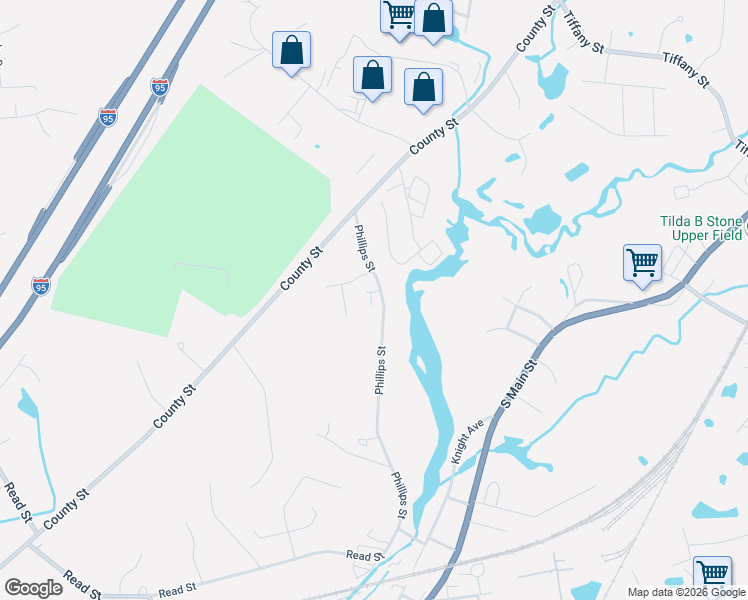 map of restaurants, bars, coffee shops, grocery stores, and more near 208 Phillips Street in Attleboro