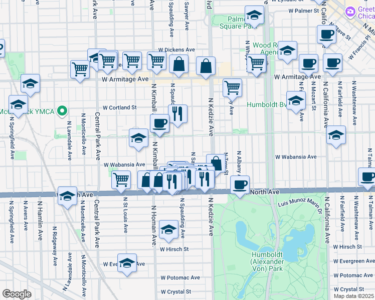 map of restaurants, bars, coffee shops, grocery stores, and more near in Chicago