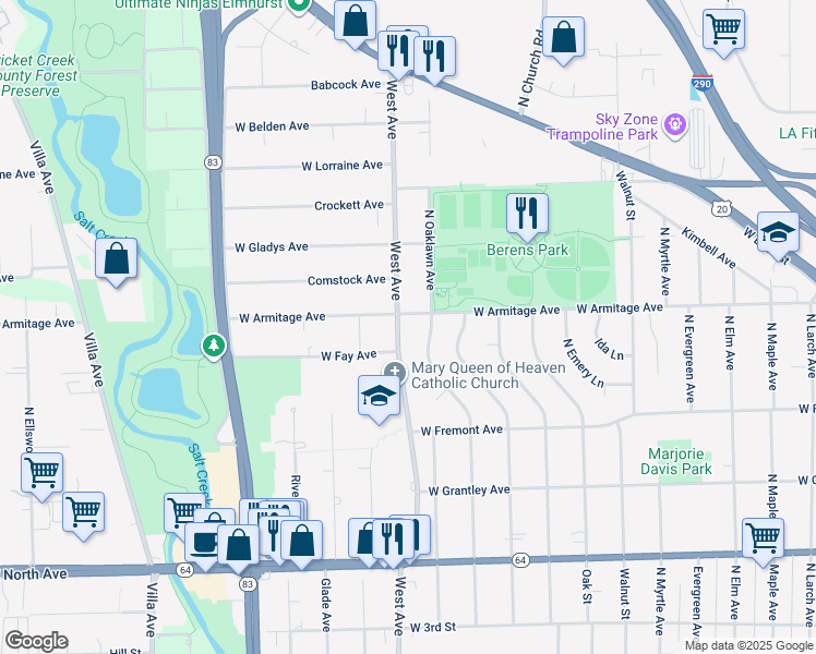 map of restaurants, bars, coffee shops, grocery stores, and more near 474 Highview Avenue in Elmhurst