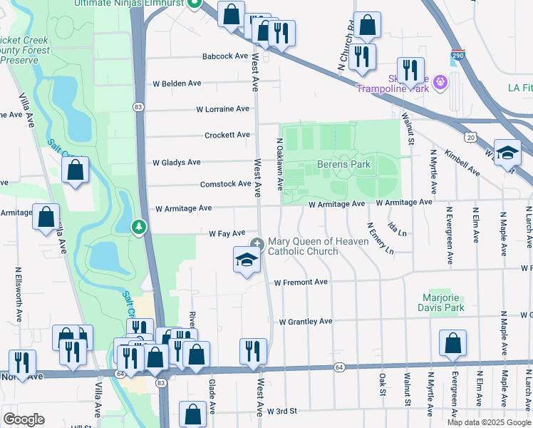 map of restaurants, bars, coffee shops, grocery stores, and more near 474 Highview Avenue in Elmhurst