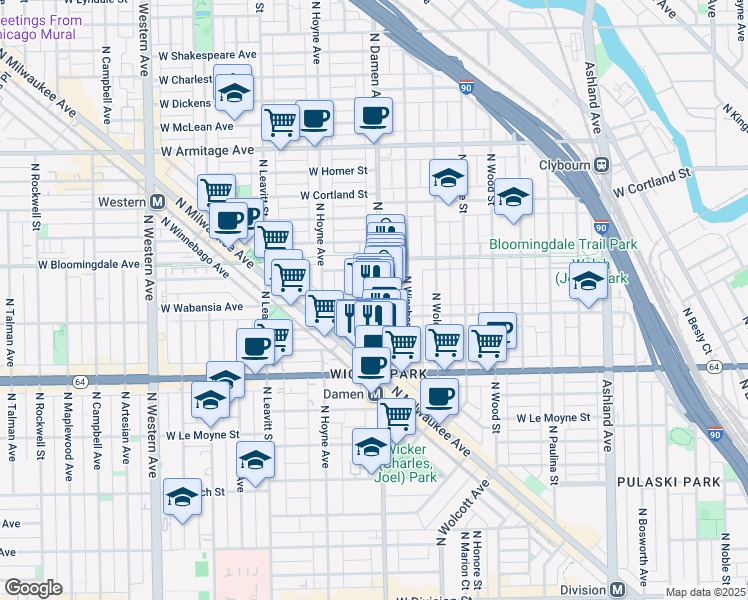 map of restaurants, bars, coffee shops, grocery stores, and more near 2015 West Saint Paul Avenue in Chicago