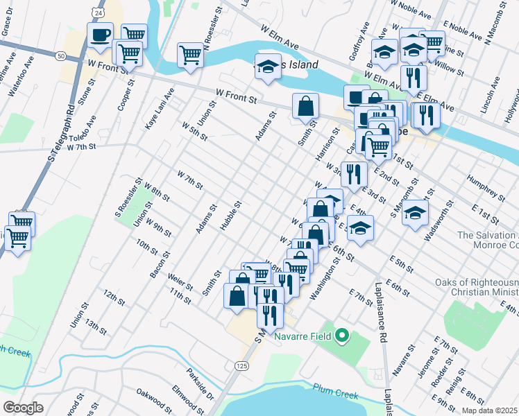 map of restaurants, bars, coffee shops, grocery stores, and more near 610 Smith Street in Monroe