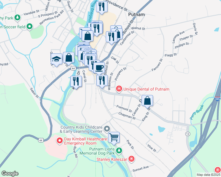 map of restaurants, bars, coffee shops, grocery stores, and more near 5 Bellevue Street in Putnam